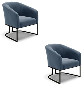Poltrona Decorativa Industrial Preto Kit 2 Stella Suede Azul Marinho D03 - D'Rossi