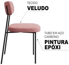 Kit 4 Cadeiras Estofadas Milli Veludo 402 F02 Rosa - Mpozenato