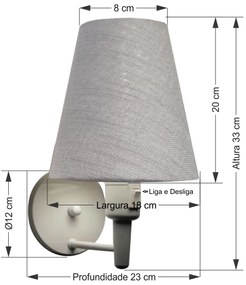 Arandela Cone Md-2032 Branco C/ Inter Liga e Desl Cúpula em Tecido Rustico Cinza - Bivolt