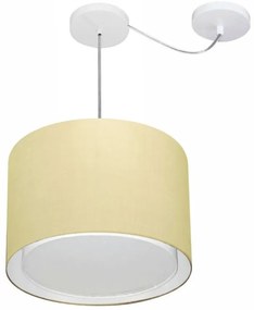 Lustre Pendente Cilíndrico Com Desvio de Centro Vivare Md-4312 Cúpula em Tecido 40x30cm - Bivolt