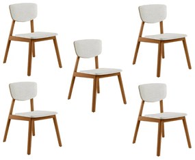 Kit 5 Cadeiras Decorativas Sala de Jantar Madeira Maciça Lang Linho Off White/Mel G13 - Gran Belo