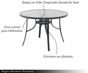 Mesa Área Externa de Alumínio Tijuca Tampo em Vidro Temperado Grafite G56 - Gran Belo