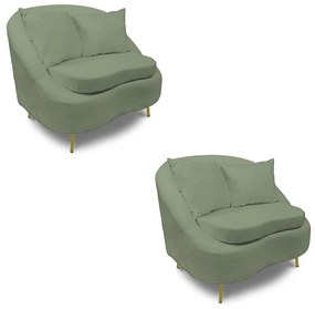 Poltrona Decorativa Orgânica Pé Ferro Dou Kit 2 Zaya Bouclê Menta C05 - D'Rossi