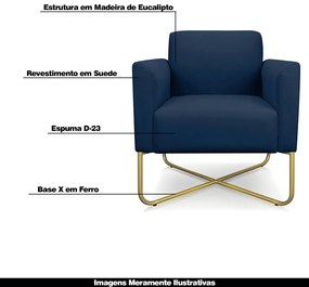 Kit 2 Poltronas Decorativas Isabella Base X Suede Azul Marinho/Dourado G19 - Gran Belo