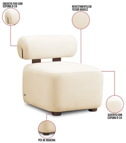 Poltrona Decorativa para Sala Helora Bouclê Bege E03 - D'Rossi