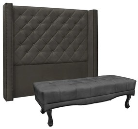 Cabeceira Cama Box Casal 140cm e Recamier Vicenza Suede Cinza S04 - D'Rossi