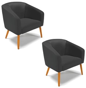 Poltrona Decorativa Pé Palito Castanho kit 2 Stella Sintético D03 - D'Rossi - Preto