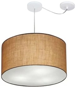 Lustre Pendente Cilíndrico Com Desvio De Centro Md-4167 Cúpula em Tecido 60x30cm Palha - Bivolt