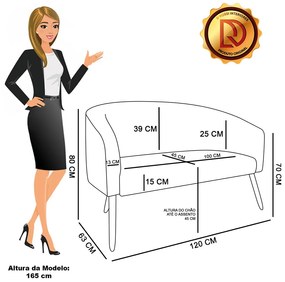 Sofá Namoradeira 2 Lugares Pé Palito Castanho Stella Bouclê D03 - D'Rossi - Mostarda
