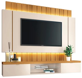 Painel Home Suspenso 1.8 para TV até 55" Sala de Estar Illusion Off White/Cinamomo G26 - HB Móveis