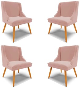 Kit 4 Cadeiras Decorativas Sala de Jantar Pés Palito de Madeira Firenze Veludo Rosê/Natural G19 - Gran Belo