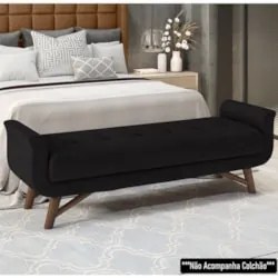 Puff Recamier Calçadeira 160cm Base Madeira Neville Z37 Sintético Pret