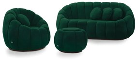 Sofá 2 Lugares com Puff e Poltrona Giratória Orgânica Cloud Bouclê E03 - D'Rossi - Verde