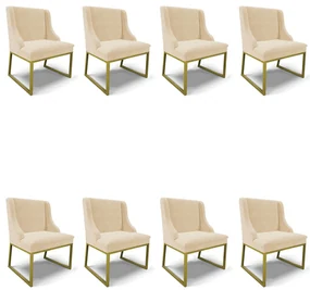 Cadeira Sala de Jantar Industrial Dourado Kit 8 Liz Suede Bege D03 - D'Rossi