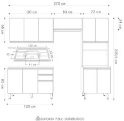 Armário de Cozinha 4 Peças Com Pia 120cm Lita N03 Carvalho/Off - Mpoze