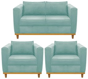 Kit Sofá 2 Lugares e 2 Poltronas Europa Suede Azul Tiffany ADJ Decor