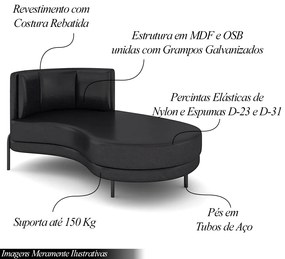 Sofá Chaise Lado Direito Downey Sala de Estar PU Preto G15 - Gran Belo