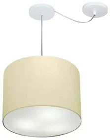 Lustre Pendente Cilíndrico Com Desvio Md-4258 Cúpula em Tecido 40x30cm Algodão Crú - Bivolt