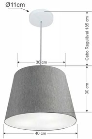 Lustre Pendente Cone Vivare Md-4155 Cúpula em Tecido 30/40x30cm - Bivolt - Rustico-Cinza - 110V/220V
