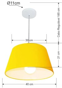 Lustre Pendente Cone Vivare Md-4039 Cúpula em Tecido 21/40x30cm - Bivolt - Amarelo - 110V/220V