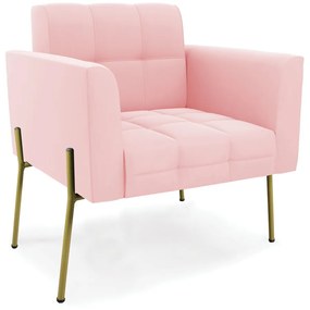 Poltrona Pé de Ferro Dourado para Sala Elisa Suede Rosa Bebê D03 - D'Rossi