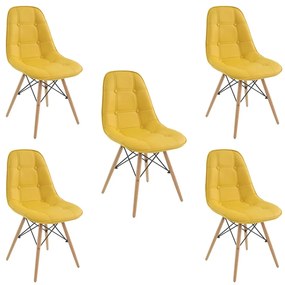 Kit 5 Cadeiras Decorativas Sala e Escritório Cadenna PU Sintético Amarela - Gran Belo