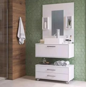 Gabinete Banheiro Completo Cuba Painel Balcão Espelho Kit Torneira BR