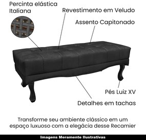 Recamier Decorativo 90cm Loewe Veludo Pés de Madeira Preto G63 - Gran Belo