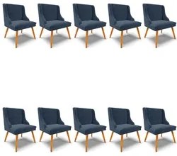 Kit 10 Cadeiras Estofadas para Sala de Jantar Pés Palito Lia Suede Azu