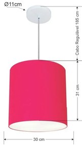 Lustre Pendente Cilíndrico Vivare Md-4036 Cúpula em Tecido 30x31cm - Bivolt - Rosa-Pink - 110V/220V