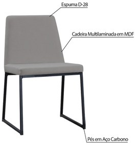 Kit 2 Cadeiras de Jantar Decorativa Base Aço Preto Javé Linho Cinza G17 - Gran Belo
