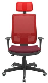 Cadeira Office Brizza Tela Vermelha Com Encosto Assento Poliester Vinho RelaxPlax Base Standard 126cm - 63634 Sun House
