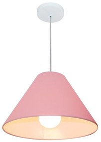 Lustre Pendente Cone Md-4078 Cúpula em Tecido 25/40x15cm Rosa Bebê - Bivolt