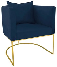 Poltrona Paola Suede Azul Marinho Base Metálica Dourado - D'Rossi