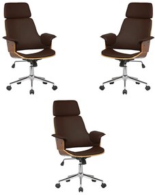 Kit 3 Cadeira de Escritório Home Office Decorativas Casemiro PU c/Regulagem de Altura Base Giratória Marrom G56 - Gran Belo