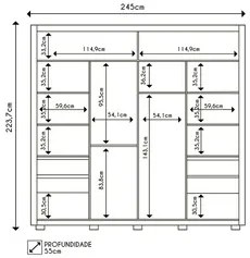 Guarda Roupa Casal 2 Portas de Correr e 8 Espelhos Praticus Buriti/Fen