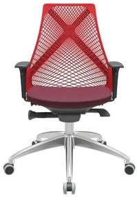Cadeira Office Bix Tela Vermelha Assento Poliéster Vinho Autocompensador Base Alumínio 95cm - 63965 Sun House