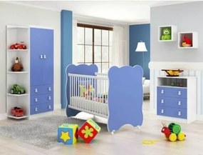 Quarto de Bebê Completo: Guarda-roupa + Cômoda 3 Gavetas + Berço Com Rodinhas- Branco/Azul