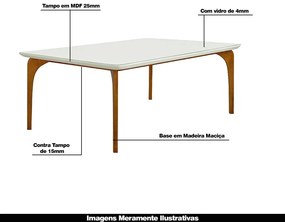 Mesa Sala de Jantar 8 Lugares 218cm Tampo em Laca Dinamarca OffWhite/Mel - Gran Belo