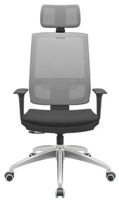 Cadeira Office Brizza Tela Cinza Com Encosto Assento Aero Preto RelaxPlax Base Aluminio 126cm - 63585 Sun House