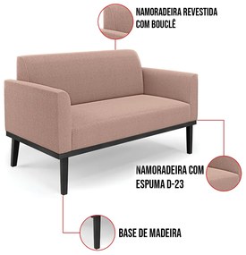 Namoradeira e 2 Poltronas Base Madeira Preto Marisa Bouclê Rosê D03 - D'Rossi