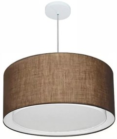 Lustre Pendente Cilíndrico Duplo Md-4296 Cúpula em Tecido 55x30cm Café - Bivolt