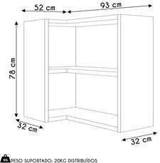 Armário Aéreo Canto 93cm 2 Prateleiras Pietá L06 Nature - Mpozenato