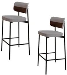 Banqueta Alta Bar Estofada Kit 2 Ella M25 Linho Cinza CL/Marrom - Mpoz
