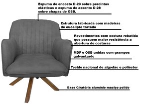 Kit 2 Poltronas Decorativas Hannah Pés Madeira Giratório Veludo Cinza G15 - Gran Belo