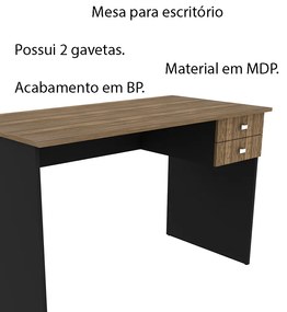 Mesa para Escritório Home Office ME4165 MDP Nogal/Preto G69 - Gran Belo