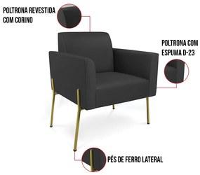 Poltrona Pé de Ferro Dourado Kit 2 para Sala Marisa Corino D03 - D'Rossi - Preto