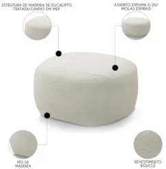 Puff Decorativo Orgânico Para Living Donk L08 Bouclê Branco  - Mpozena