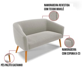 Namoradeira e 2 Poltronas Pé Palito Castanho Stella Bouclê D03 - D'Rossi - Cinza