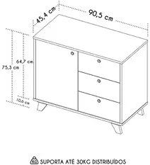 Balcão para Escritório 3 Gavetas 90cm Merano A06 Freijó/Preto - Mpozen